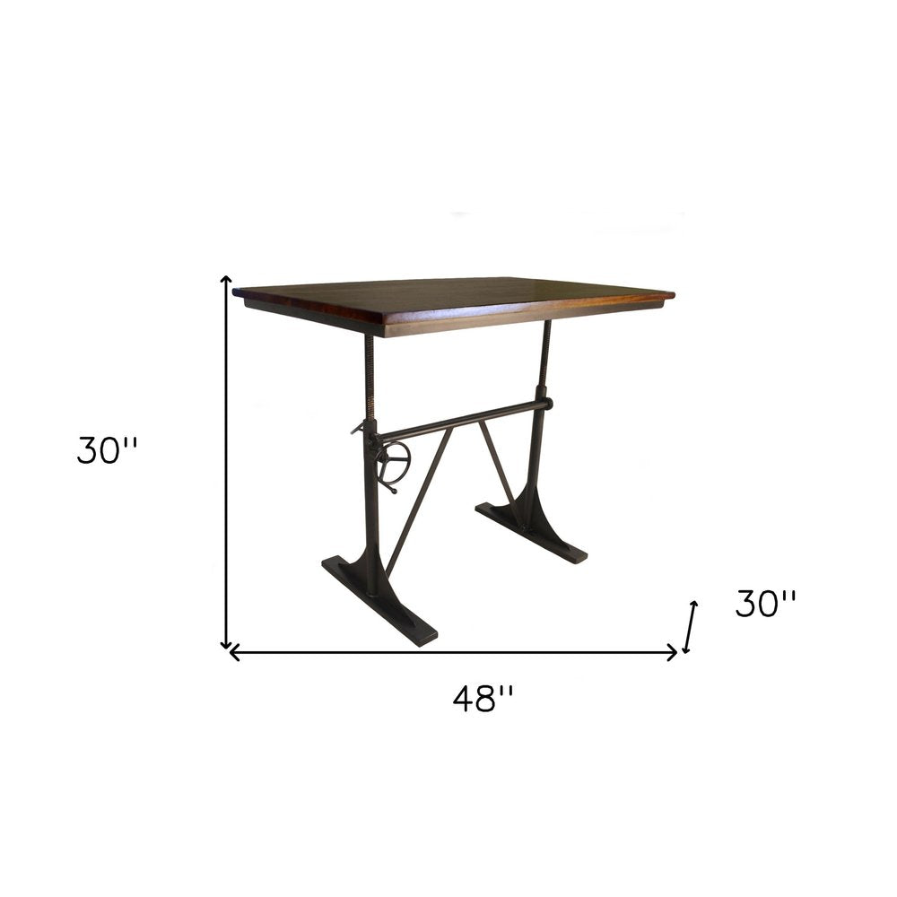 48" Brown And Black Solid Wood And Iron Trestle Base Dining Table