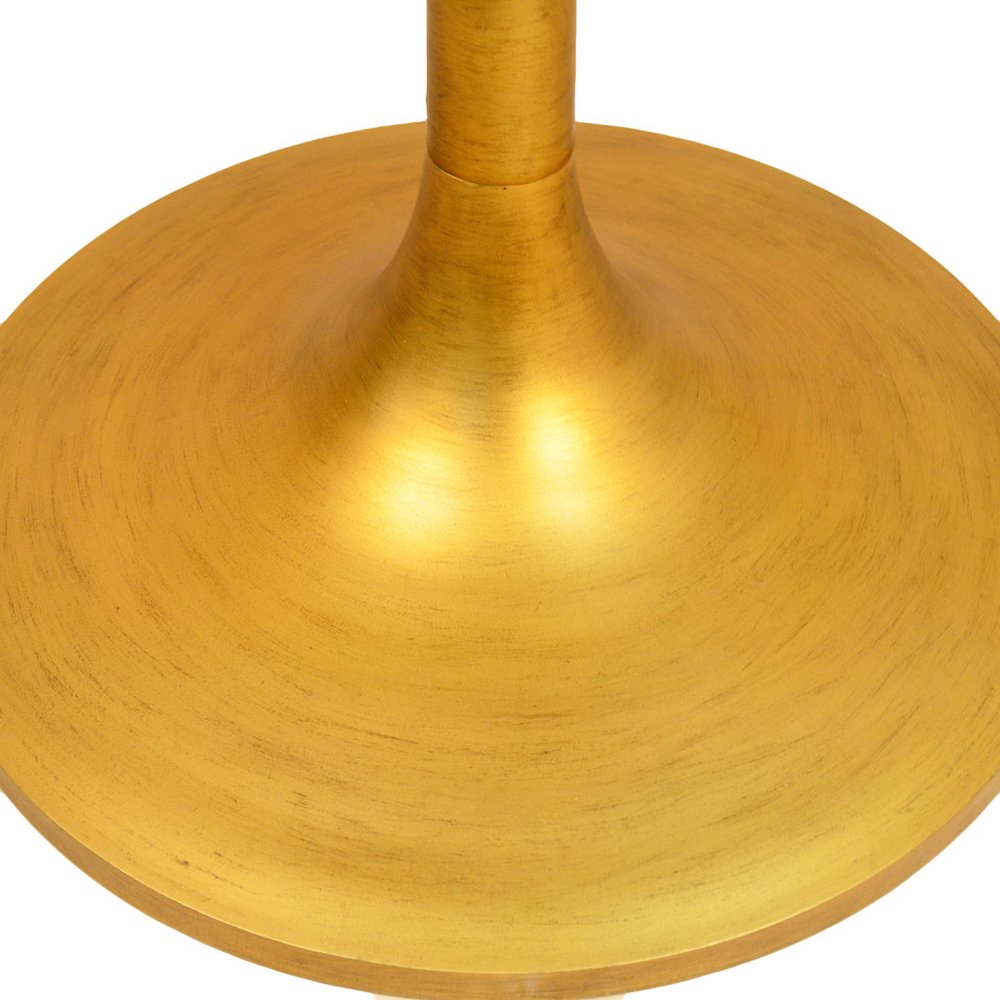 30" Brown And Gold Rounded Solid Wood And Iron Pedestal Base Dining Table