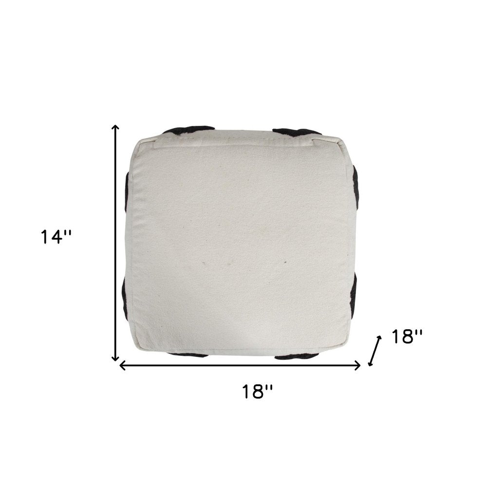 18" White Cotton Geometric Pouf Ottoman