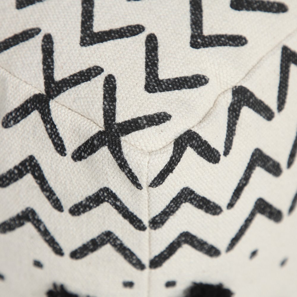 18" White Cotton Chevron Pouf Ottoman