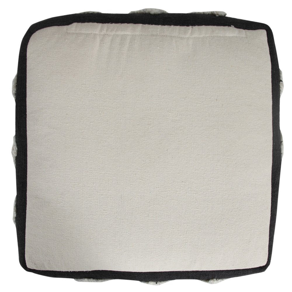 18" Black Cotton Geometric Pouf Ottoman