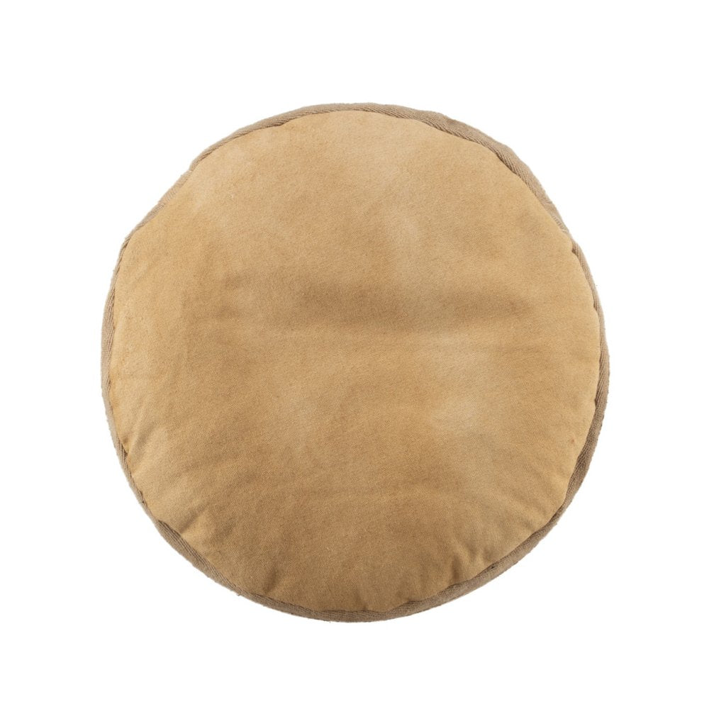 16" Tan Cotton Cylinder Striped Pouf Ottoman
