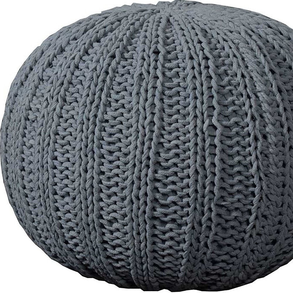 20" Beige Cotton Round Pouf Ottoman