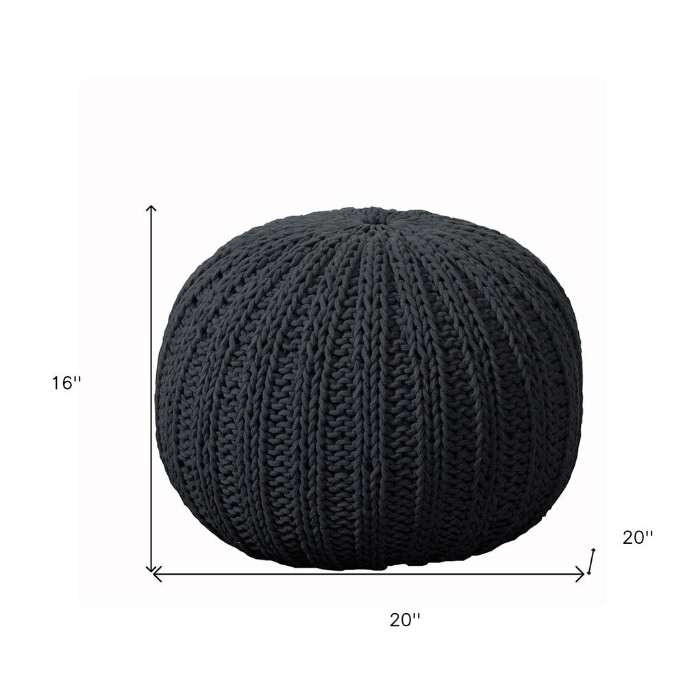 20" Beige Cotton Round Pouf Ottoman