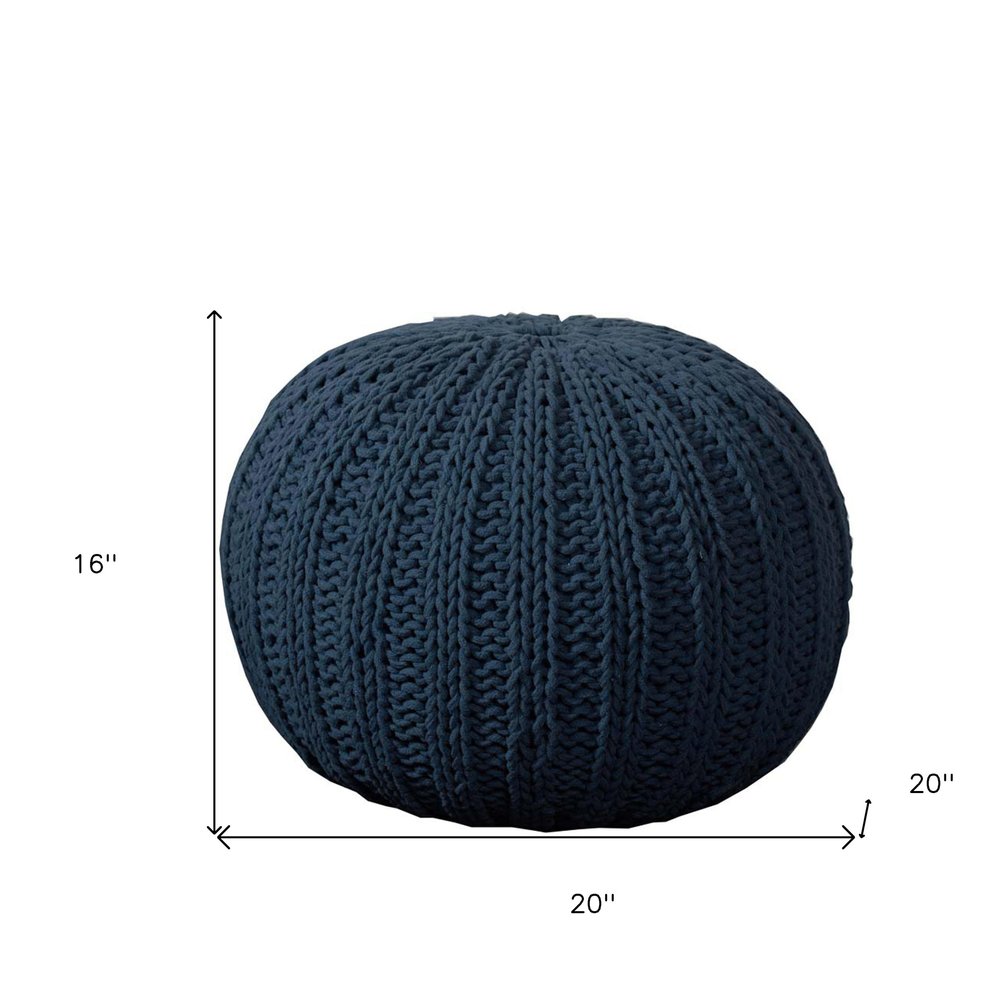 20" Beige Cotton Round Pouf Ottoman
