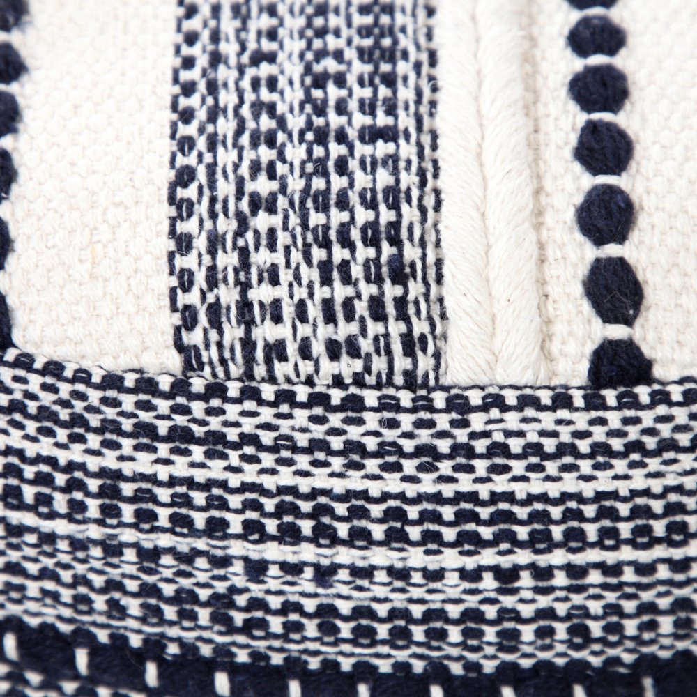 18" Blue Cotton Cylinder Striped Pouf Ottoman