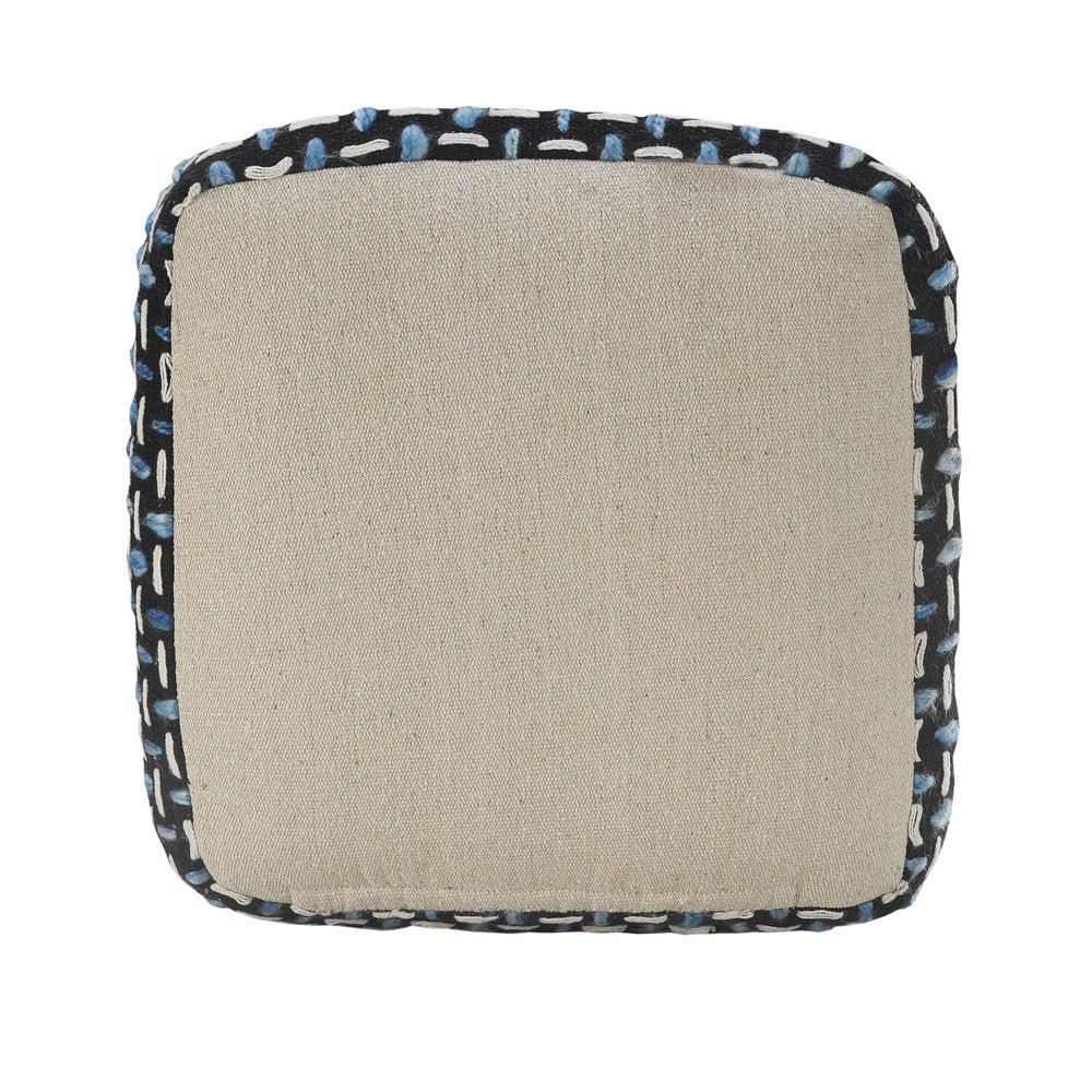 16" Black Fabric Geometric Pouf Ottoman