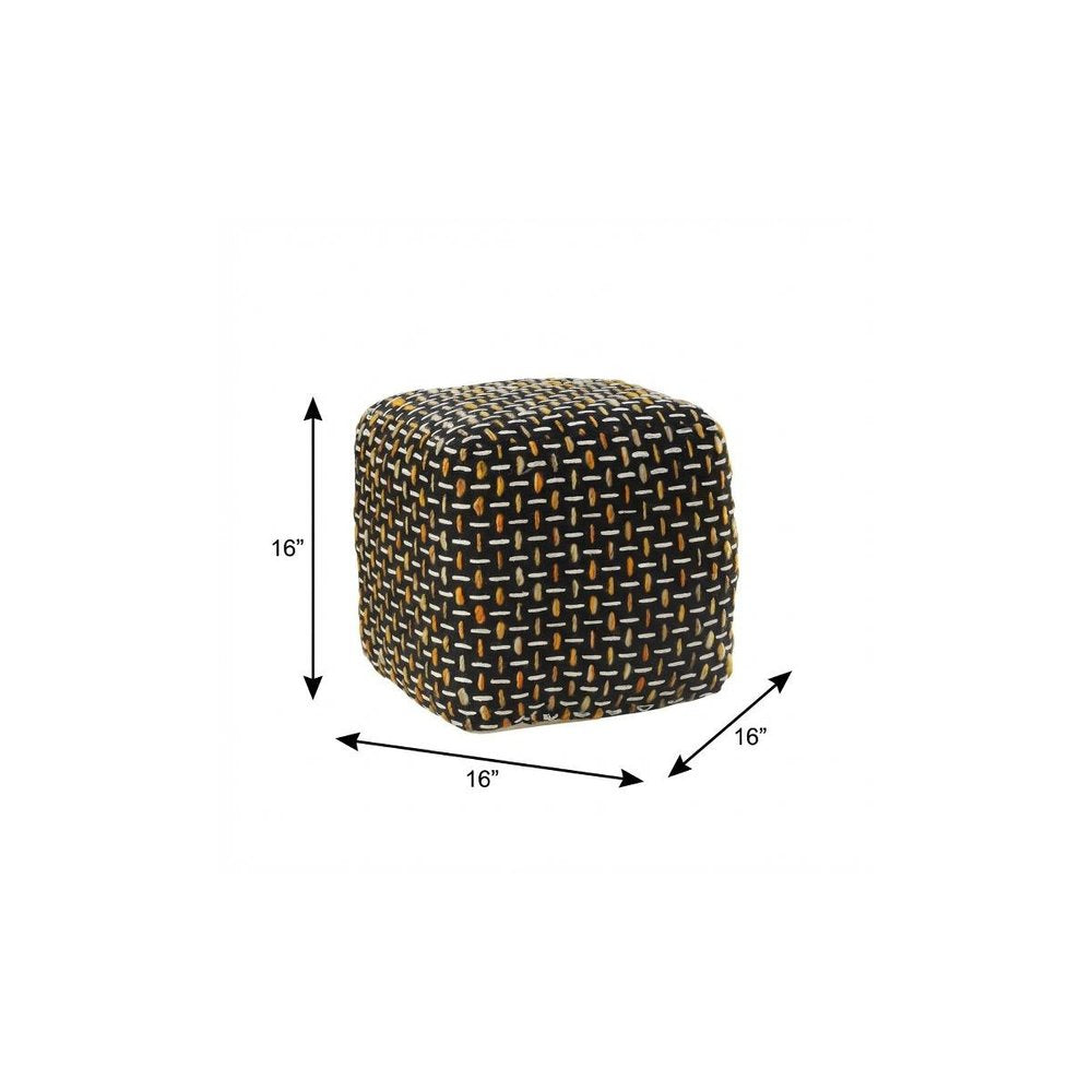 16" Black Upholstery Geometric Pouf Ottoman