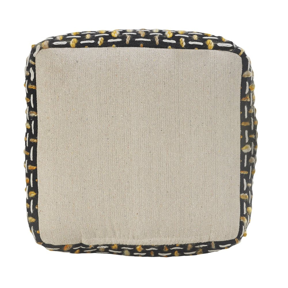16" Black Fabric Geometric Pouf Ottoman