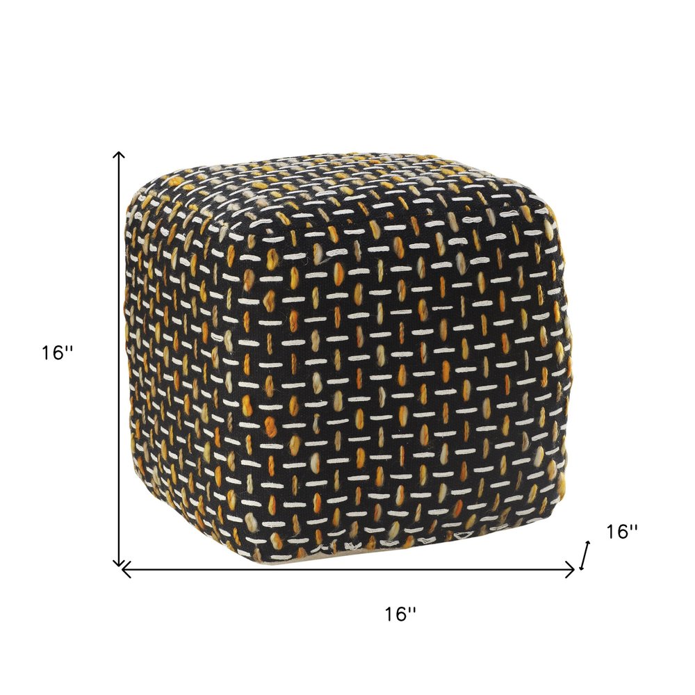 16" Black Fabric Geometric Pouf Ottoman