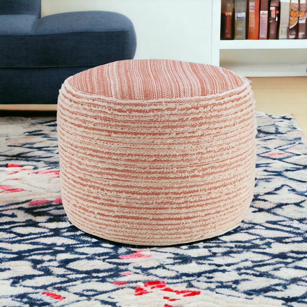 18" Pink Fabric Cylinder Striped Pouf Ottoman