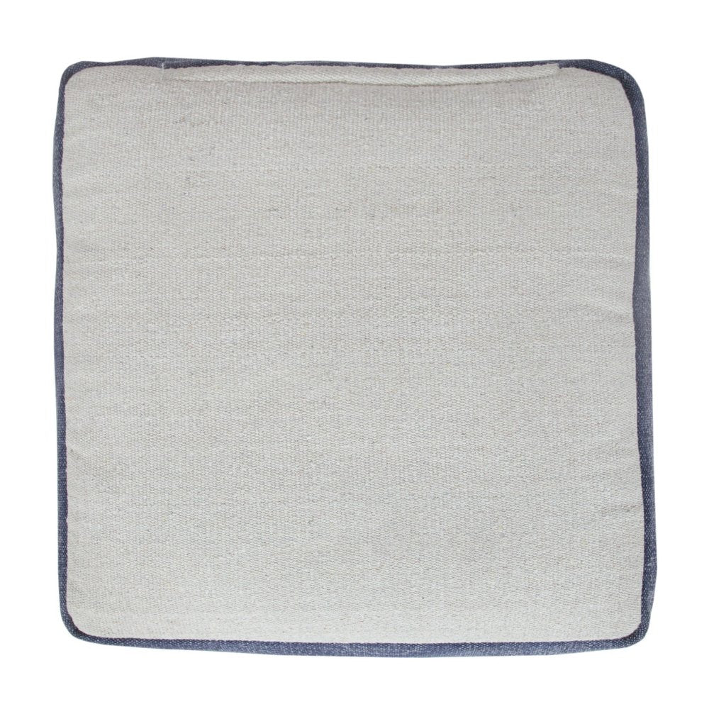 18" Natural And Navy Blue Cotton Medallion Pouf Ottoman