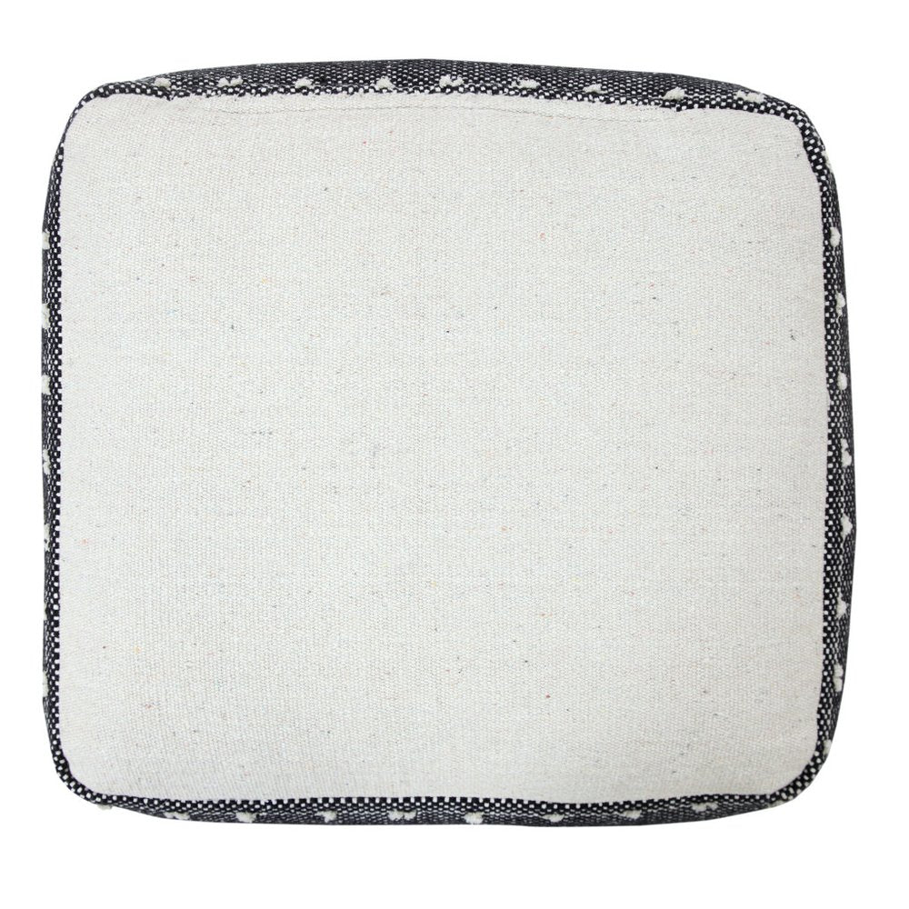18" White Cotton Striped Pouf Ottoman