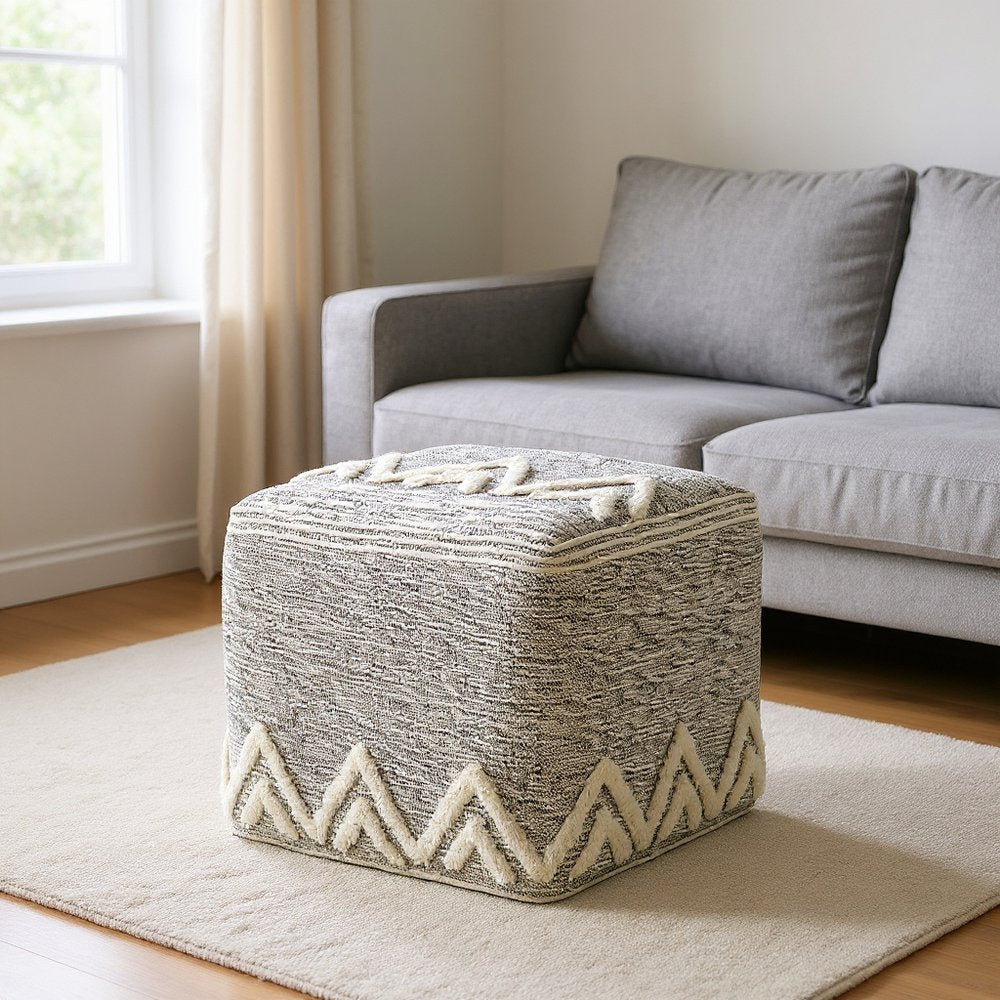 16" Gray Fabric Pouf Ottoman