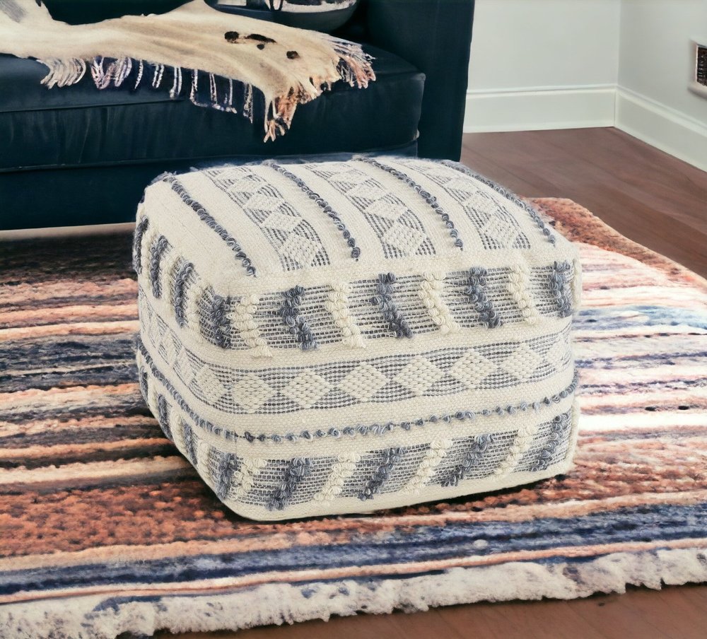18" Blue Striped Pouf Ottoman