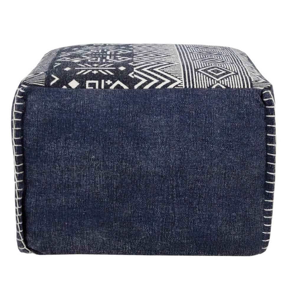 18" Blue Cotton Geometric Pouf Ottoman