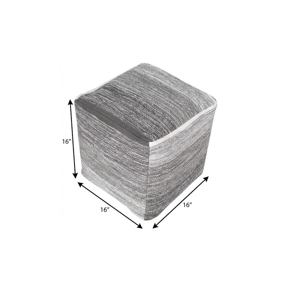 16" Gray Cotton Striped Pouf Ottoman