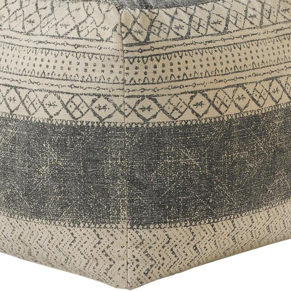 20" Cream Cotton Tribal Pouf Ottoman