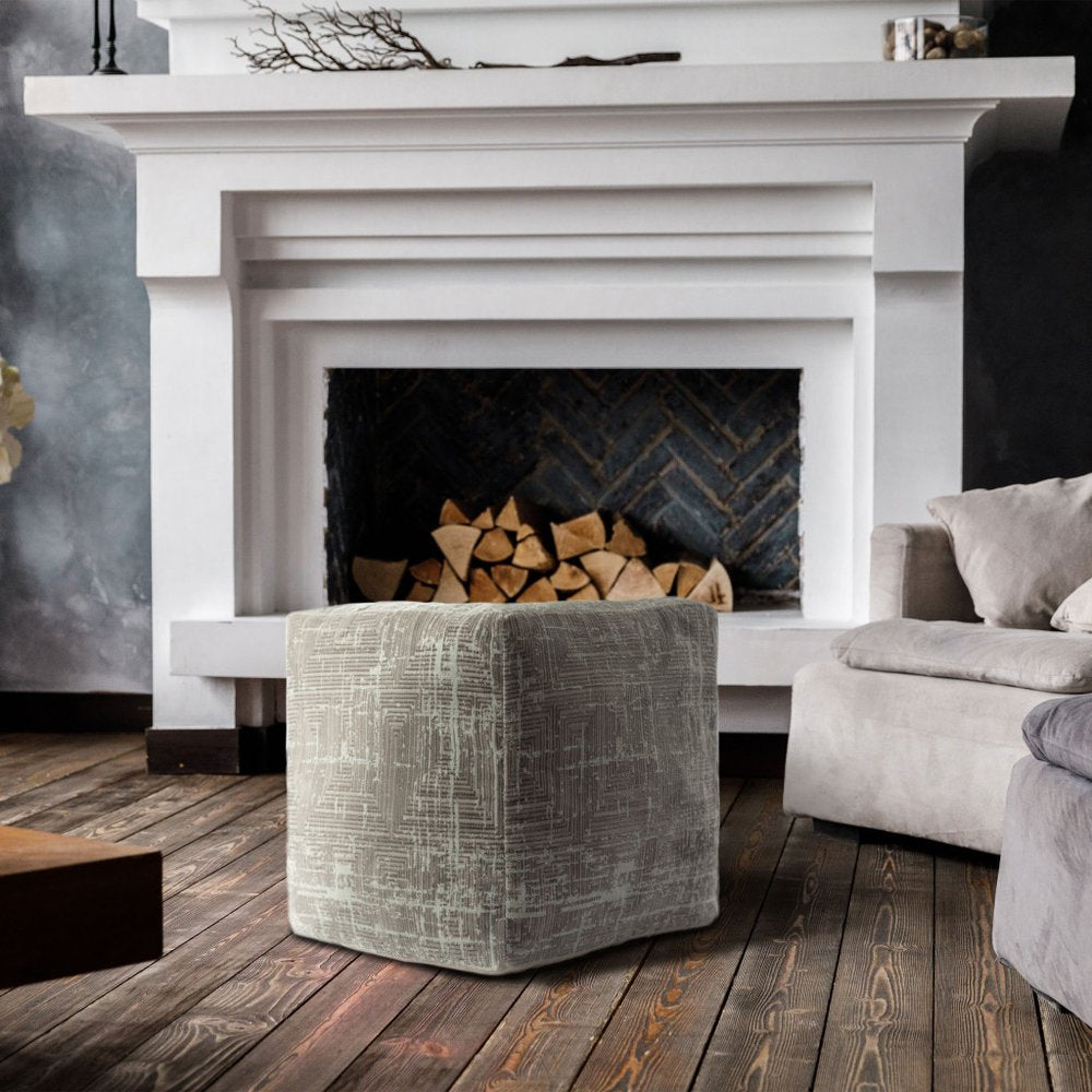 18" Gray Geometric Pouf Ottoman