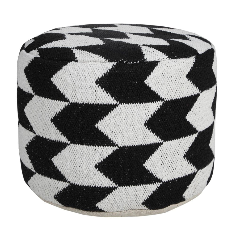 18" Black Chevron Cylinder Pouf Ottoman