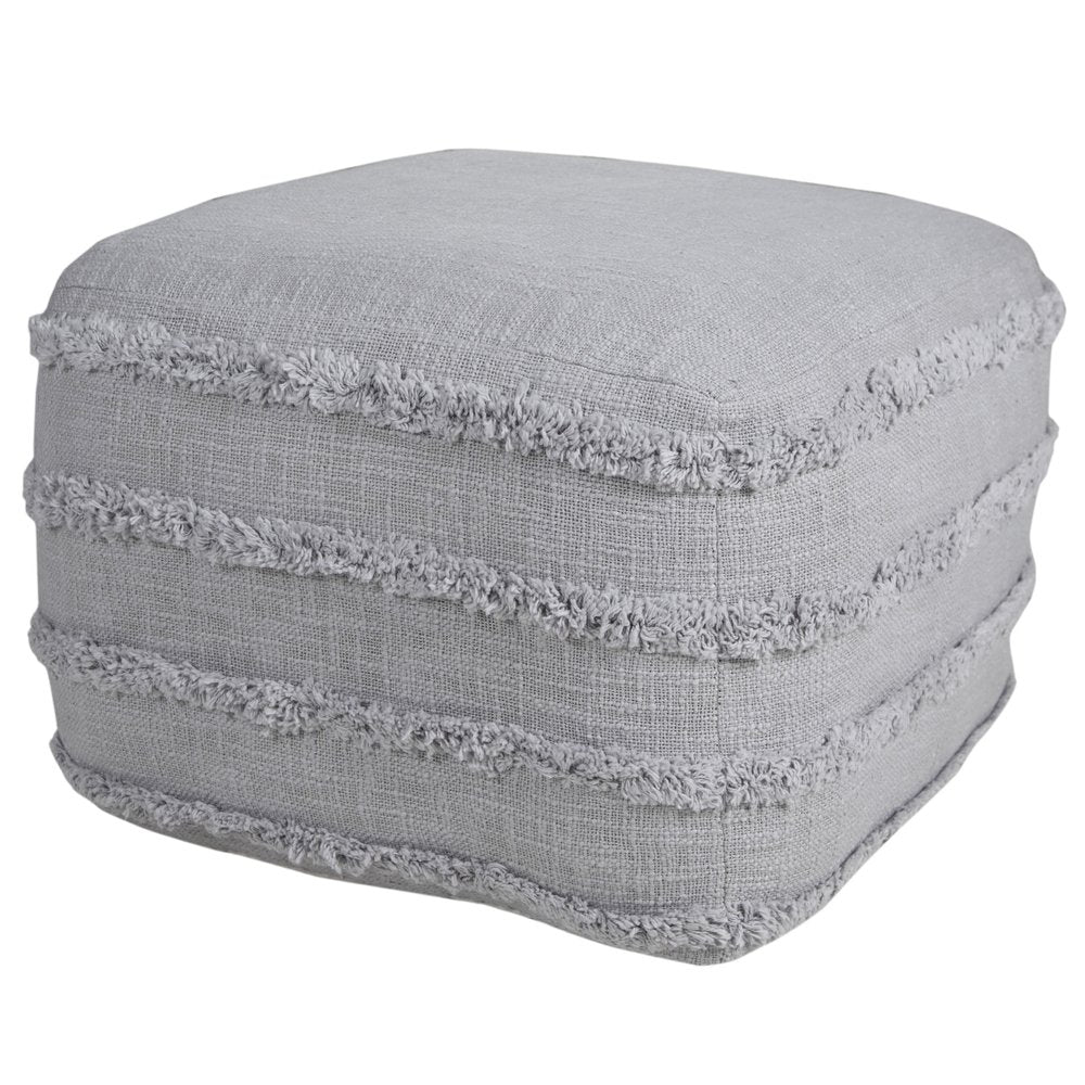 18" Blue Cotton Striped Pouf Ottoman