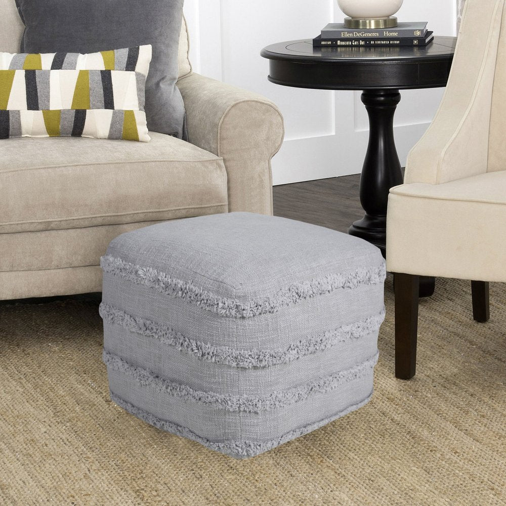 18" Blue Cotton Striped Pouf Ottoman