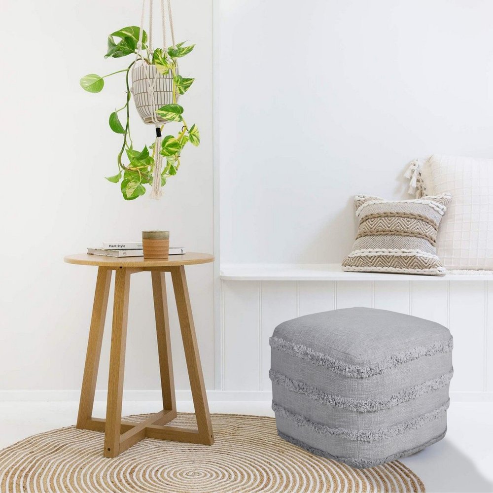 18" Blue Cotton Striped Pouf Ottoman
