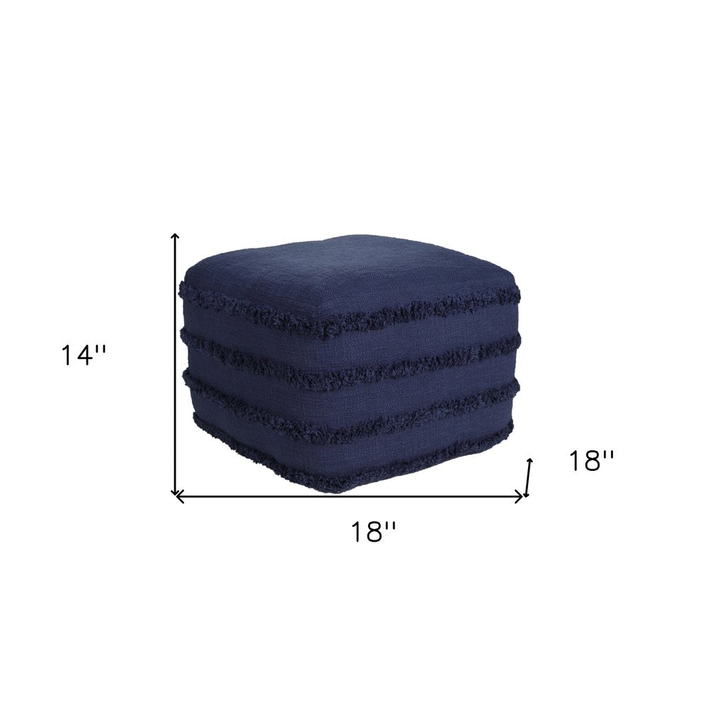 18" Blue Cotton Striped Pouf Ottoman