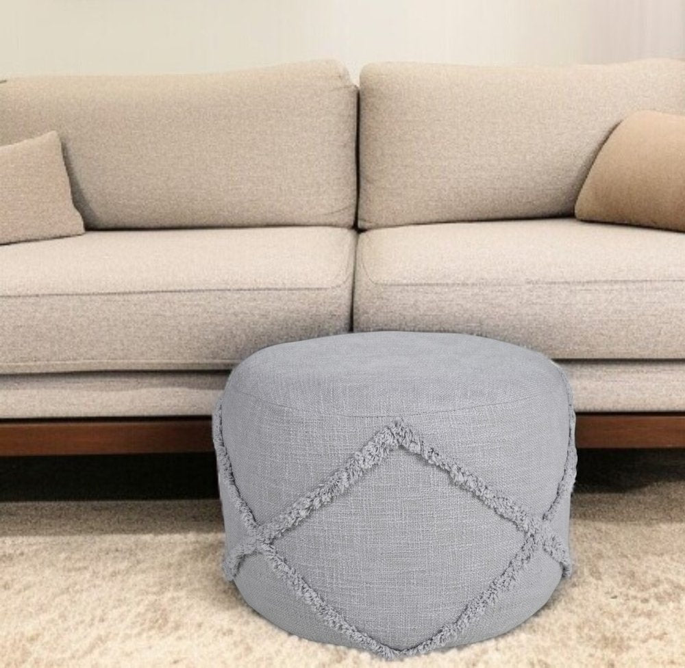 18" Brown Cotton Cylinder Geometric Pouf Ottoman