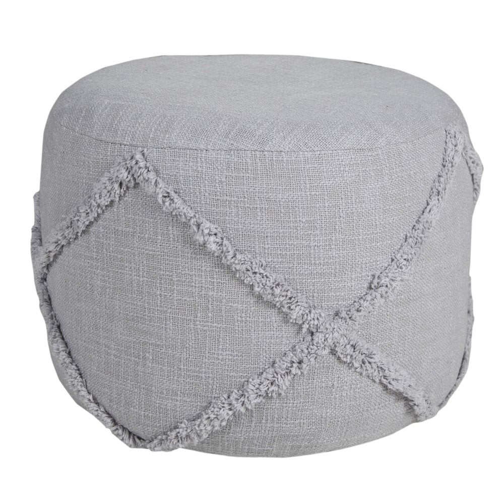 18" Brown Cotton Cylinder Geometric Pouf Ottoman