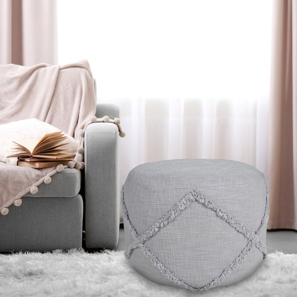 18" Brown Cotton Cylinder Geometric Pouf Ottoman
