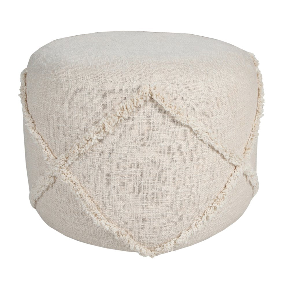 18" Brown Cotton Cylinder Geometric Pouf Ottoman