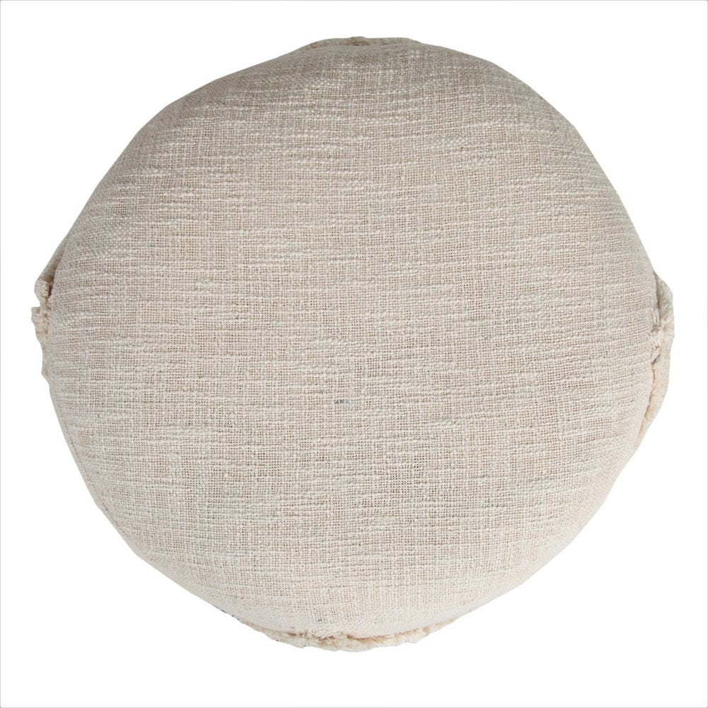 18" Brown Cotton Cylinder Geometric Pouf Ottoman