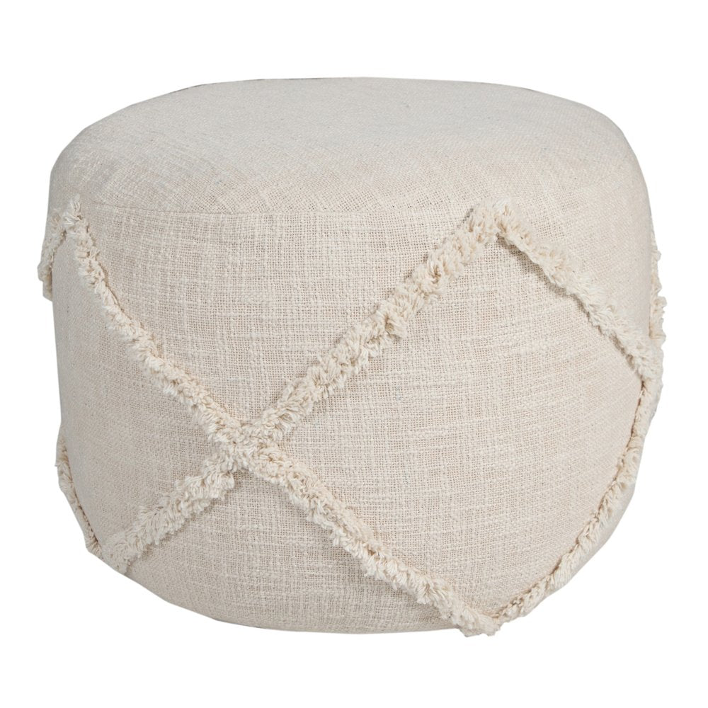 18" Brown Cotton Cylinder Geometric Pouf Ottoman
