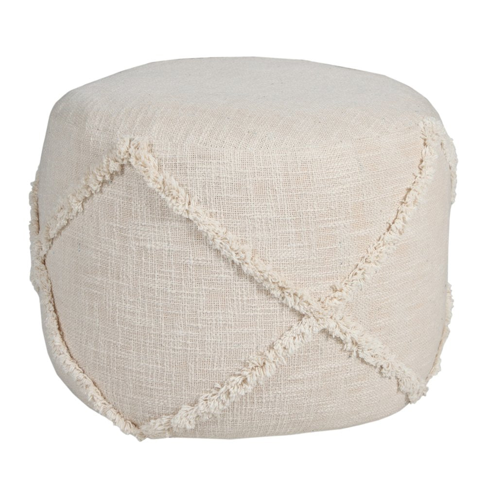 18" Brown Cotton Cylinder Geometric Pouf Ottoman