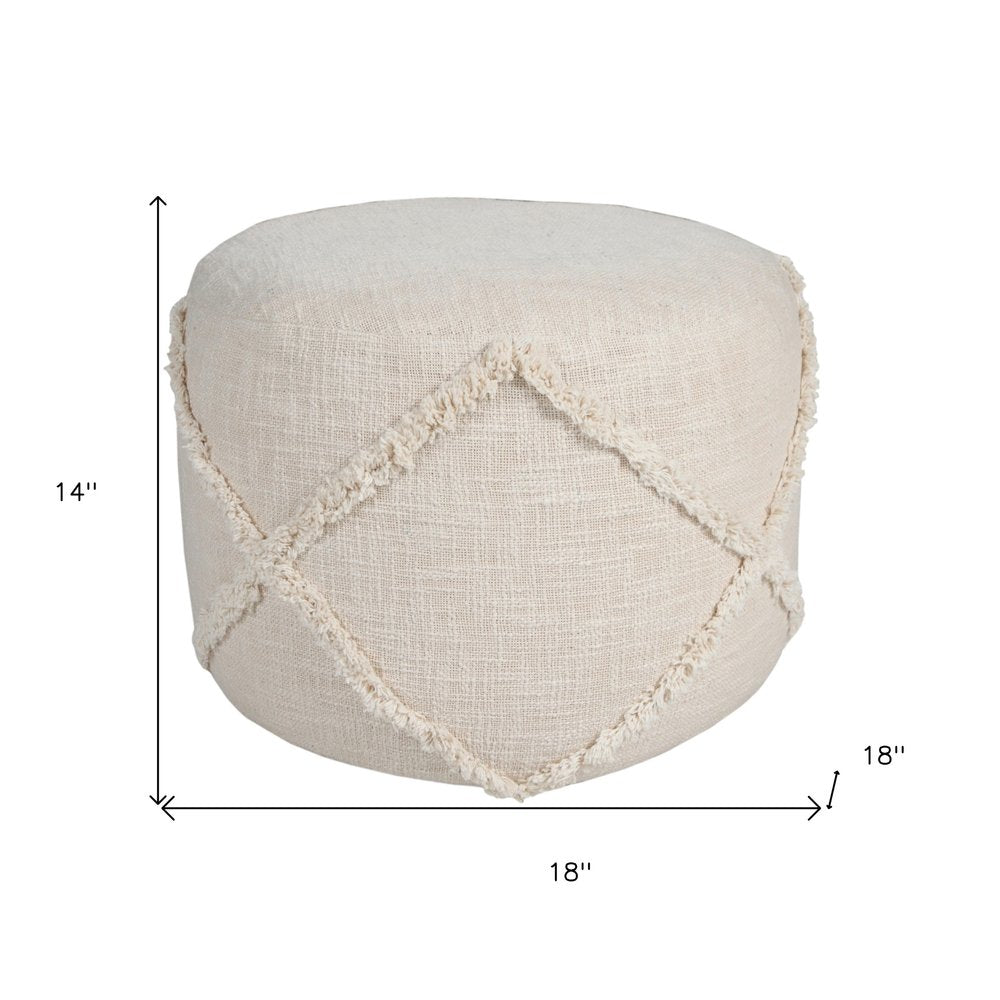 18" Brown Cotton Cylinder Geometric Pouf Ottoman