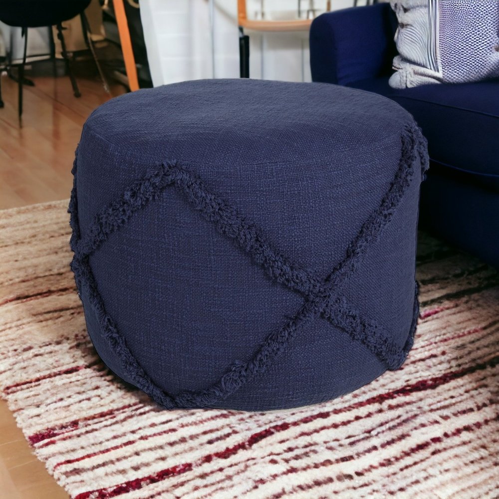 18" Brown Cotton Cylinder Geometric Pouf Ottoman