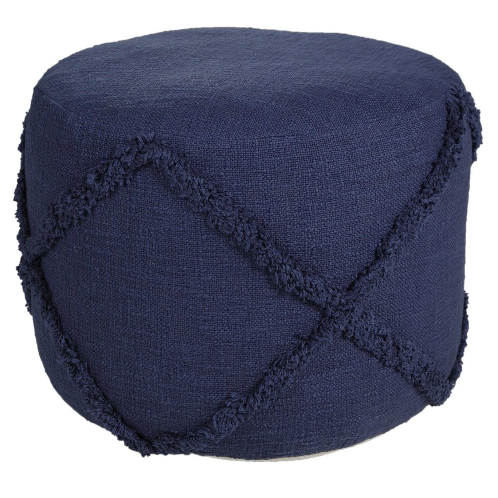 18" Brown Cotton Cylinder Geometric Pouf Ottoman
