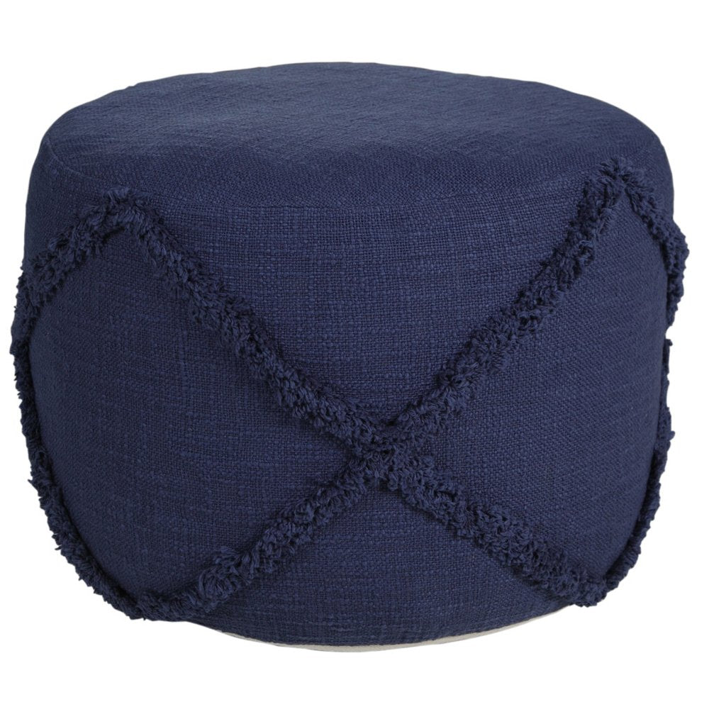 18" Brown Cotton Cylinder Geometric Pouf Ottoman