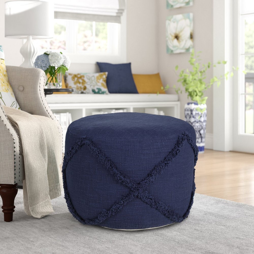 18" Brown Cotton Cylinder Geometric Pouf Ottoman