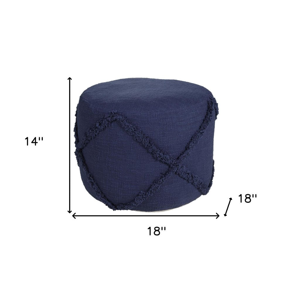 18" Brown Cotton Cylinder Geometric Pouf Ottoman