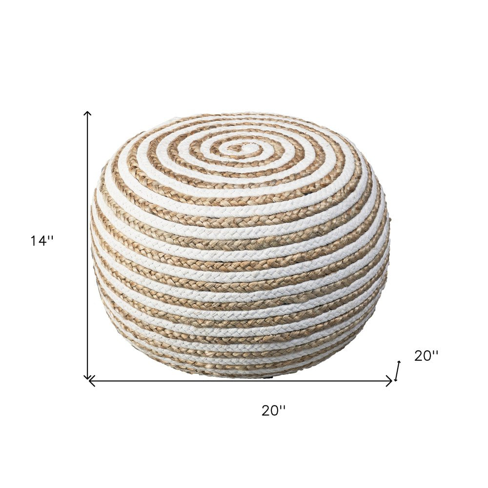 20" Gray Cotton Blend Round Striped Pouf Ottoman