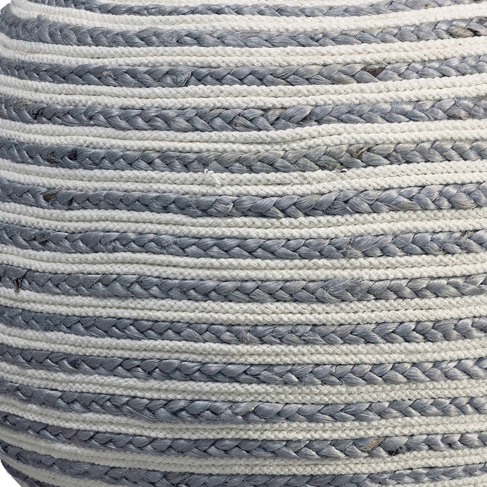 20" Gray Cotton Blend Round Striped Pouf Ottoman