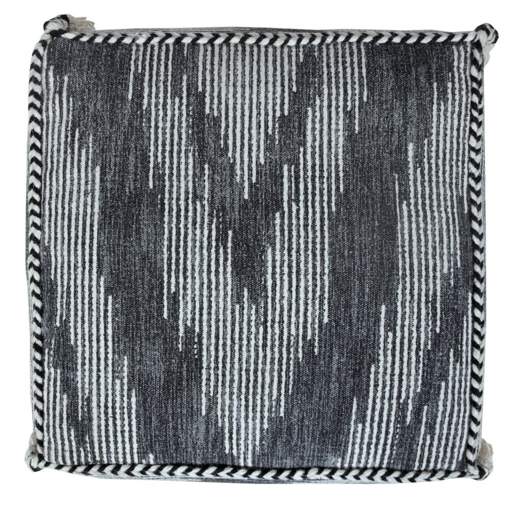 18" Gray Cotton Striped Pouf Ottoman