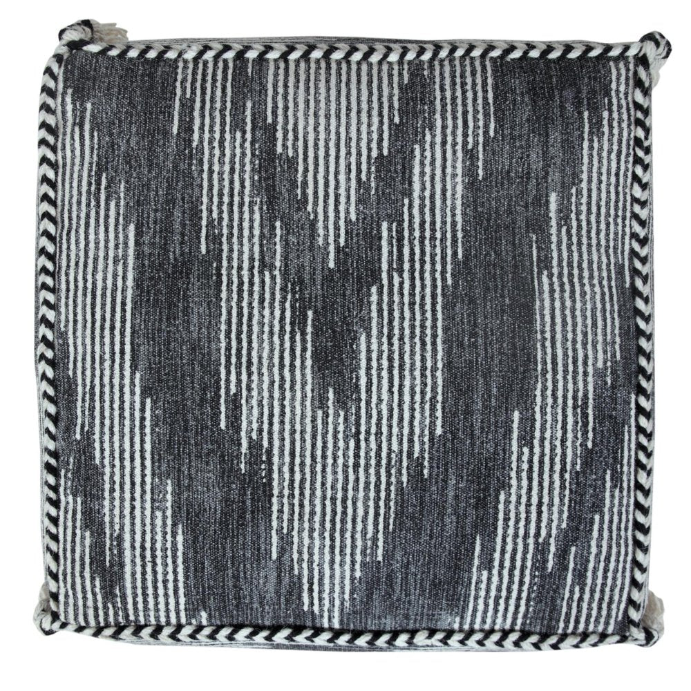 18" Gray Cotton Striped Pouf Ottoman