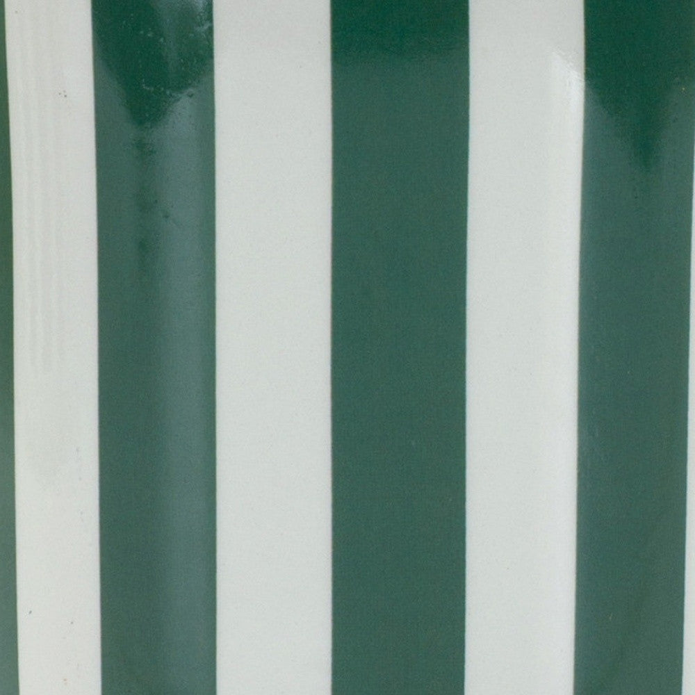 Set of Two Green And White Dolomite Striped 4 Ounce Round Pot Planters