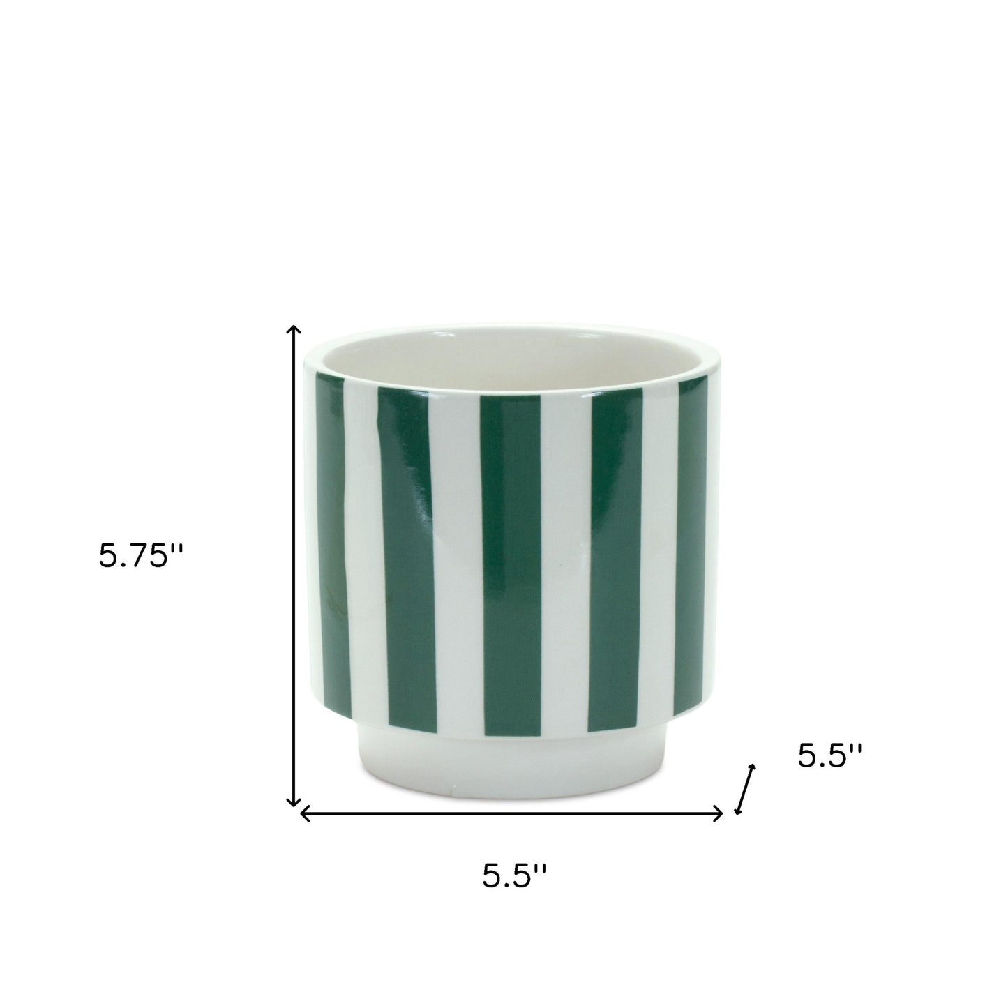 Set of Two Green And White Dolomite Striped 4 Ounce Round Pot Planters