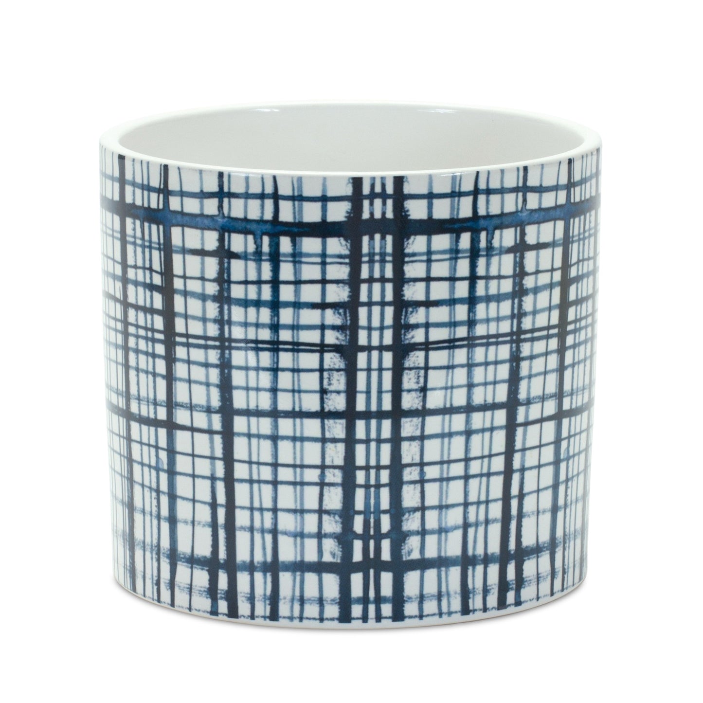Set of Two White And Blue Ceramic Lattice 2 Ounce Round Pot Planters
