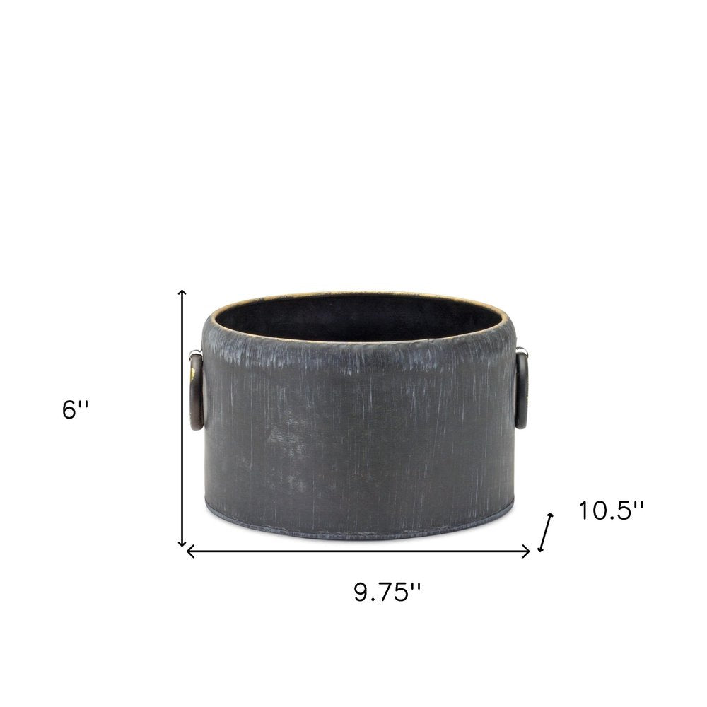 Set of Two 10" Black Metal Round Pot Planter