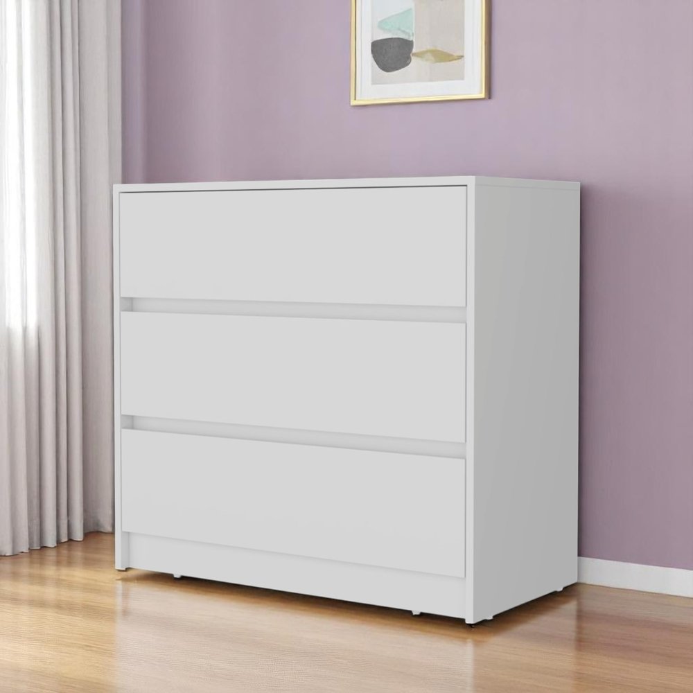 33" White Wood Three Drawer Dresser